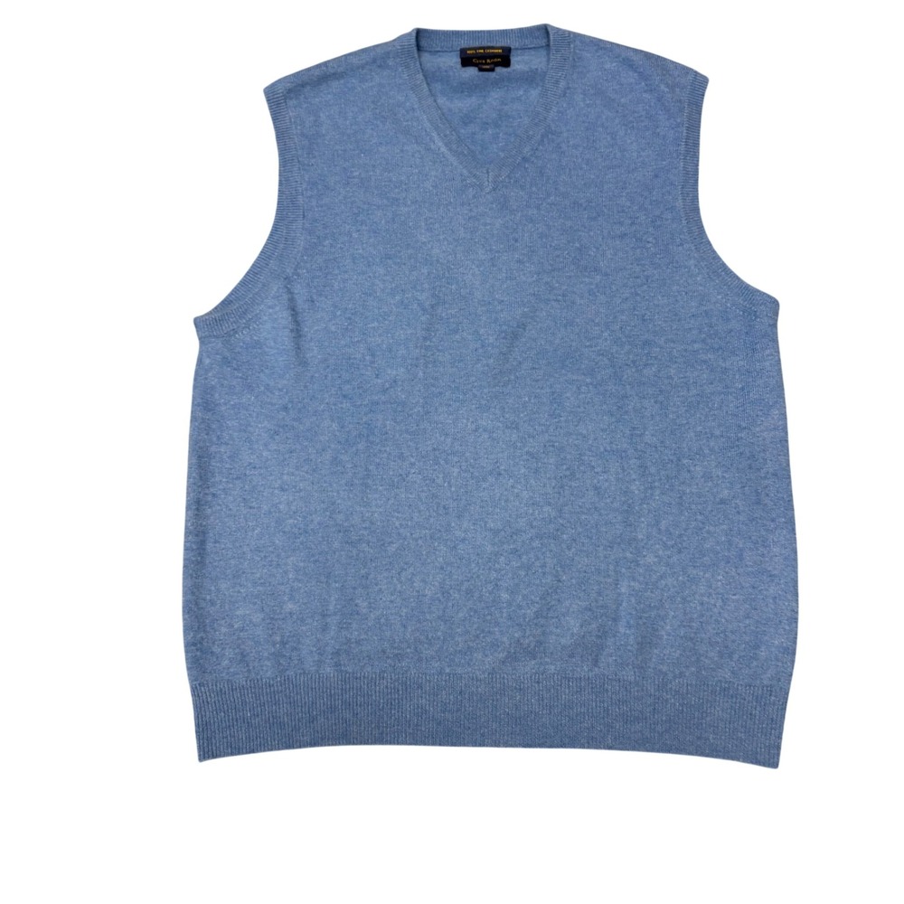 Club Room Men M 100% Cashmere V Neck Sweater Vest Blue Knit Pullover Preppy